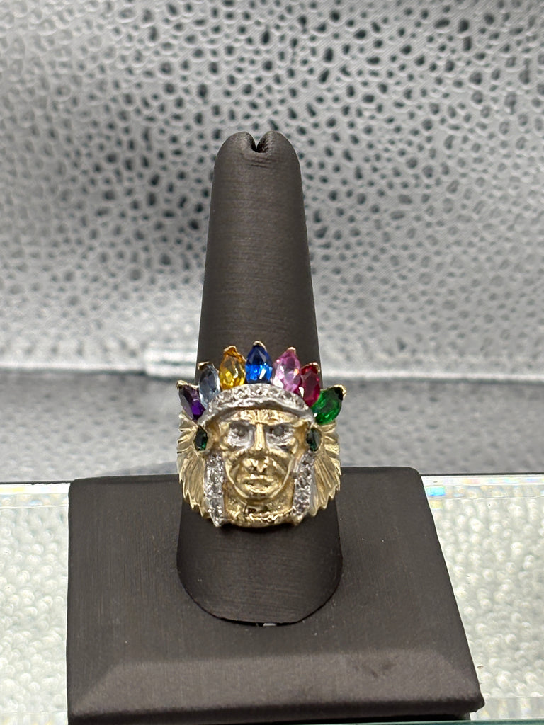 14 Karat Yellow Gold Native American Colored Stone Chief Ring