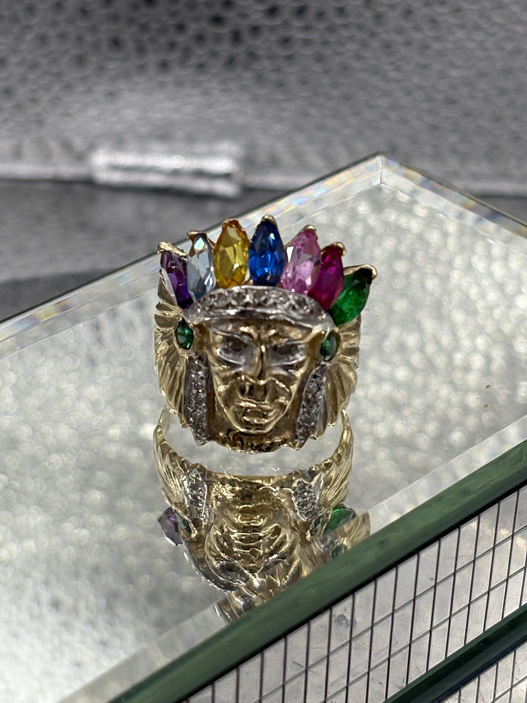 14 Karat Yellow Gold Native American Colored Stone Chief Ring