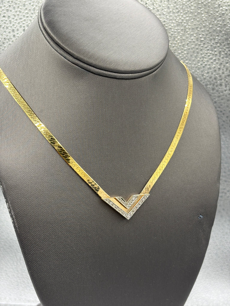 14 Karat Y/G Vintage Ladies Herringbone Diamond Necklace