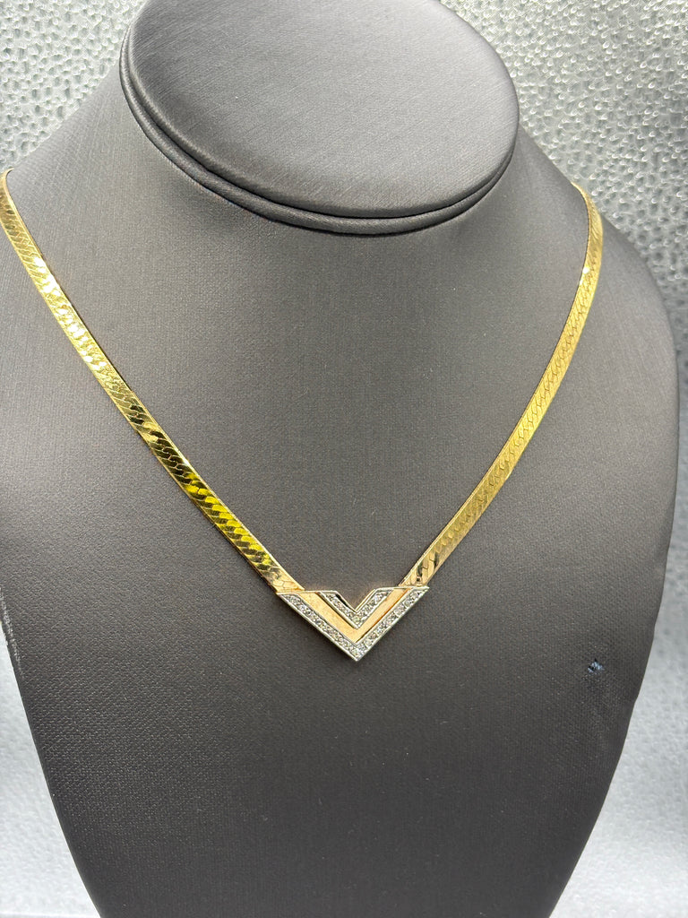 14 Karat Y/G Vintage Ladies Herringbone Diamond Necklace