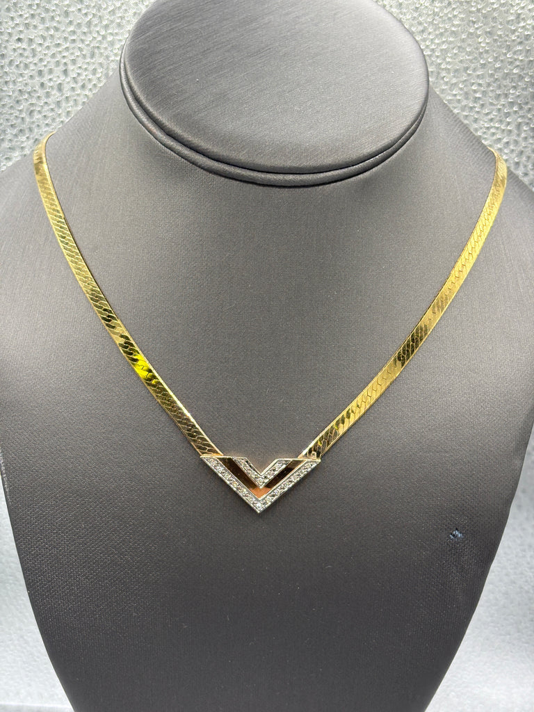 14 Karat Y/G Vintage Ladies Herringbone Diamond Necklace