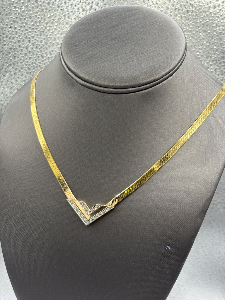 14 Karat Y/G Vintage Ladies Herringbone Diamond Necklace