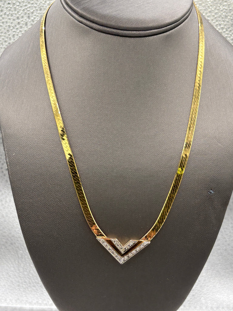 14 Karat Y/G Vintage Ladies Herringbone Diamond Necklace