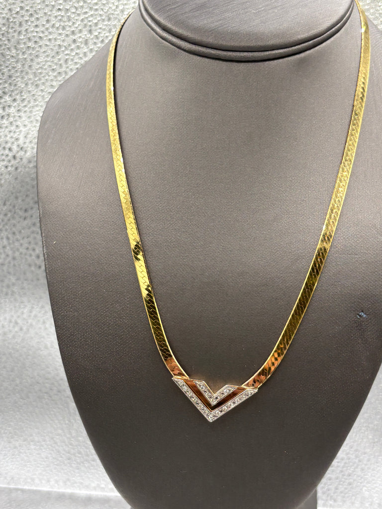 14 Karat Y/G Vintage Ladies Herringbone Diamond Necklace