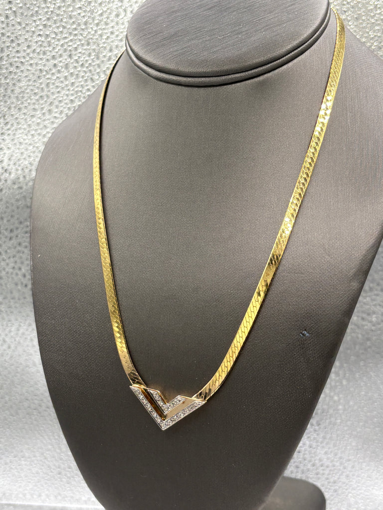 14 Karat Y/G Vintage Ladies Herringbone Diamond Necklace