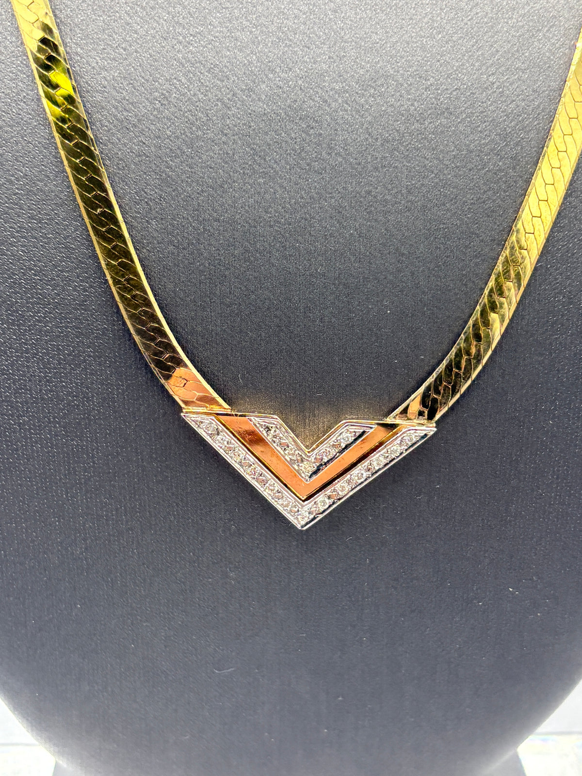 14 Karat Y/G Vintage Ladies Herringbone Diamond Necklace