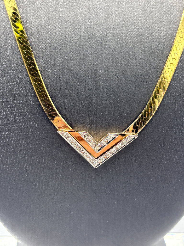 14 Karat Y/G Vintage Ladies Herringbone Diamond Necklace