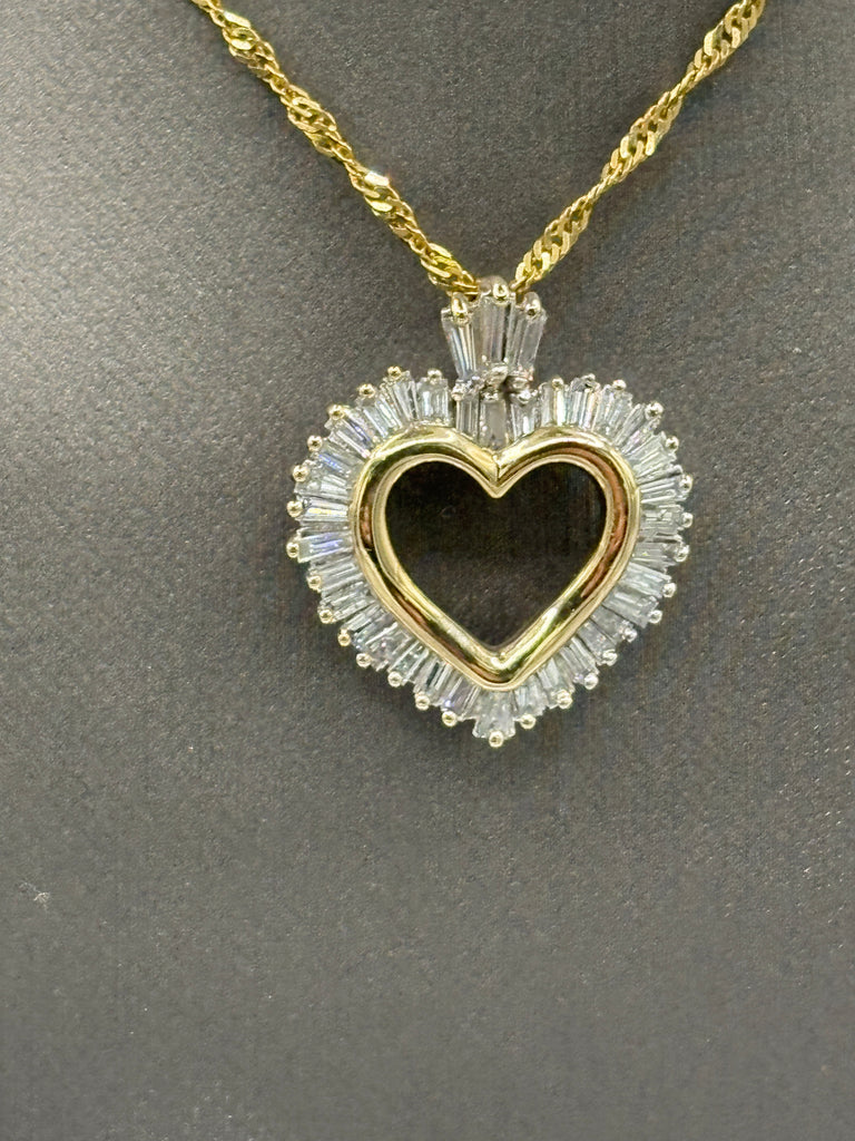 14 Karat Yellow Gold Baguette Diamond Heart Pendant