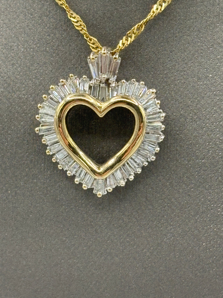 14 Karat Yellow Gold Baguette Diamond Heart Pendant