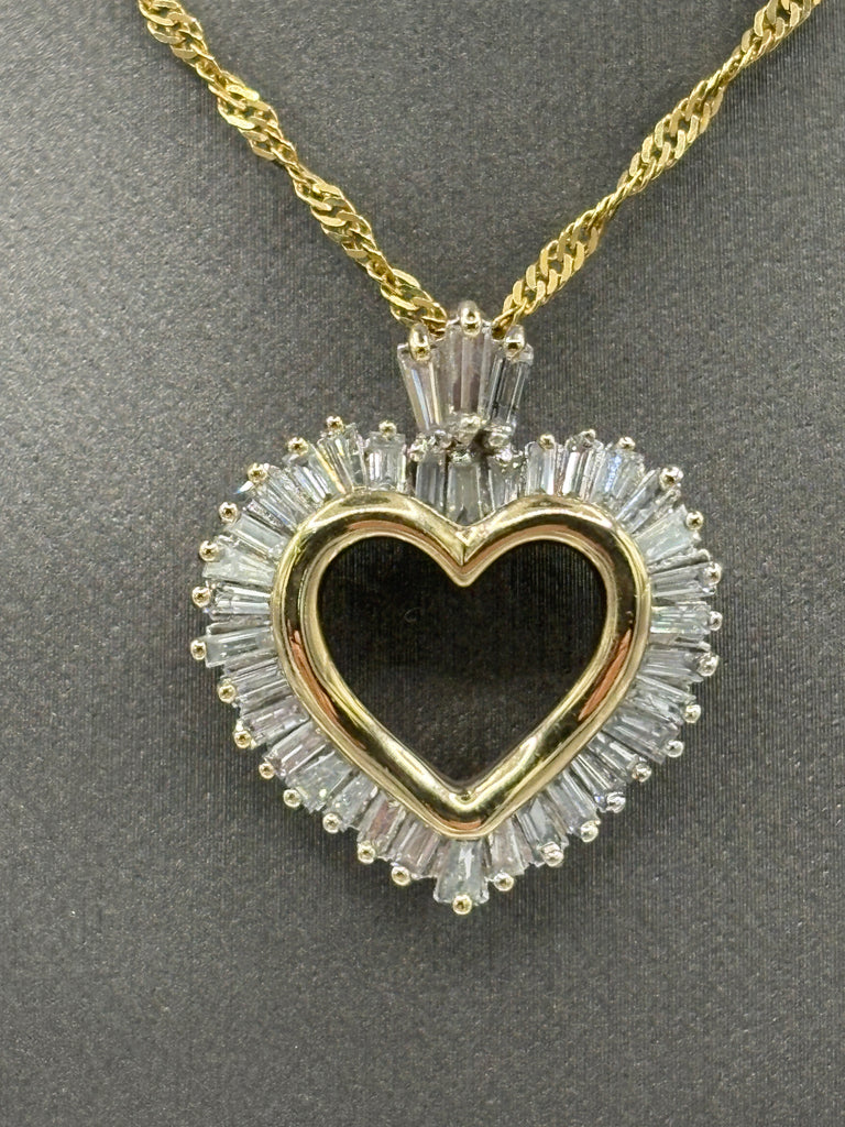 14 Karat Yellow Gold Baguette Diamond Heart Pendant