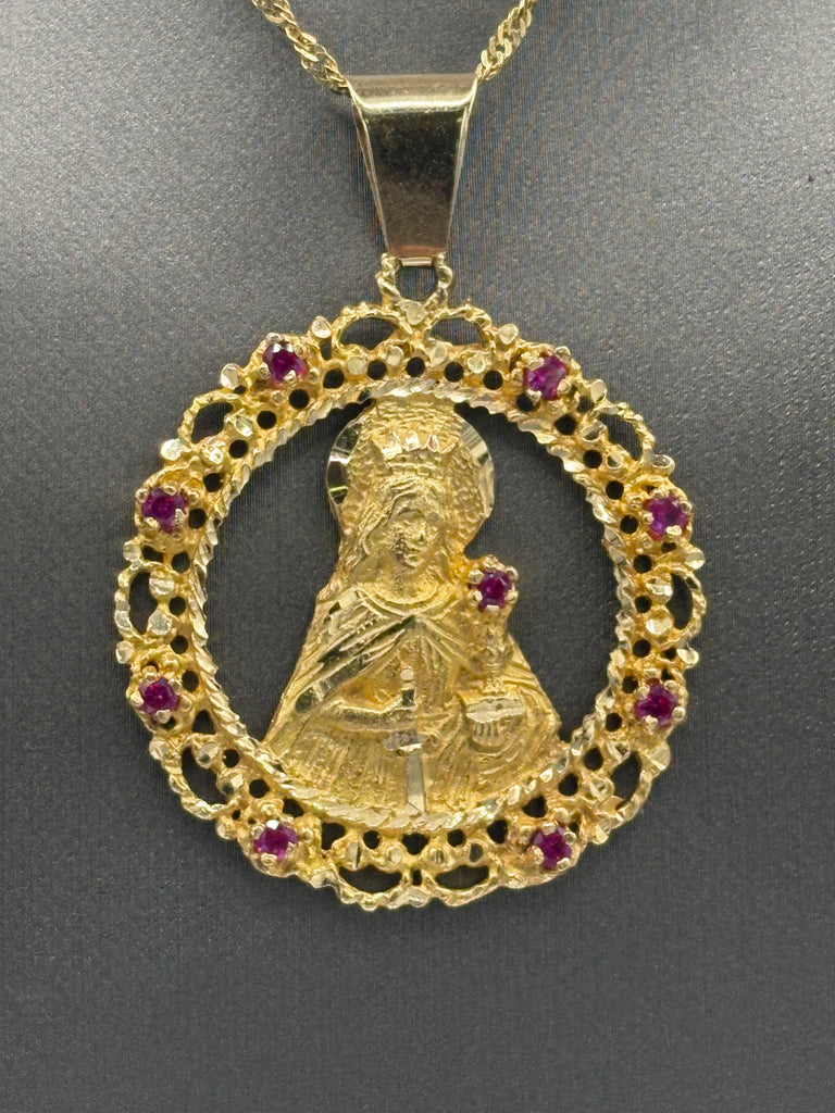 14 Karat Yellow Gold Ladies/Gents Blessed Mother Ruby Pendant