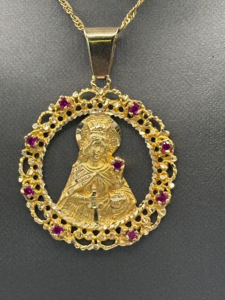 14 Karat Yellow Gold Ladies/Gents Blessed Mother Ruby Pendant