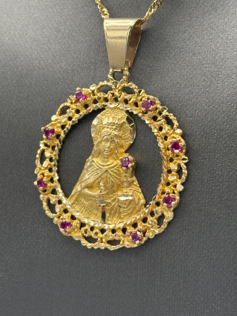 14 Karat Yellow Gold Ladies/Gents Blessed Mother Ruby Pendant