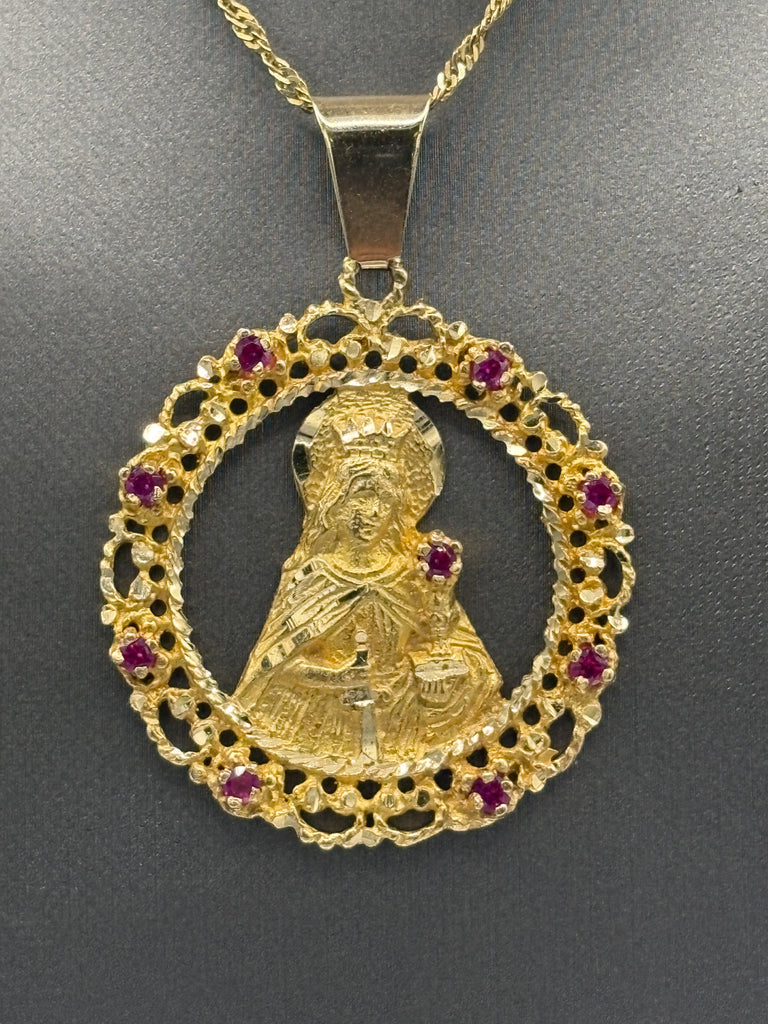 14 Karat Yellow Gold Ladies/Gents Blessed Mother Ruby Pendant