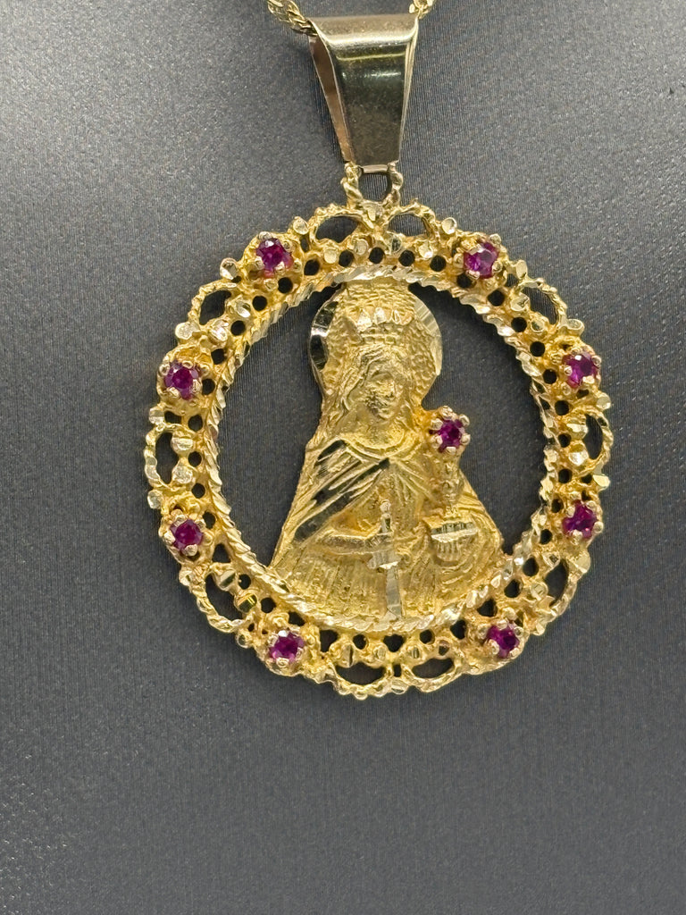 14 Karat Yellow Gold Ladies/Gents Blessed Mother Ruby Pendant