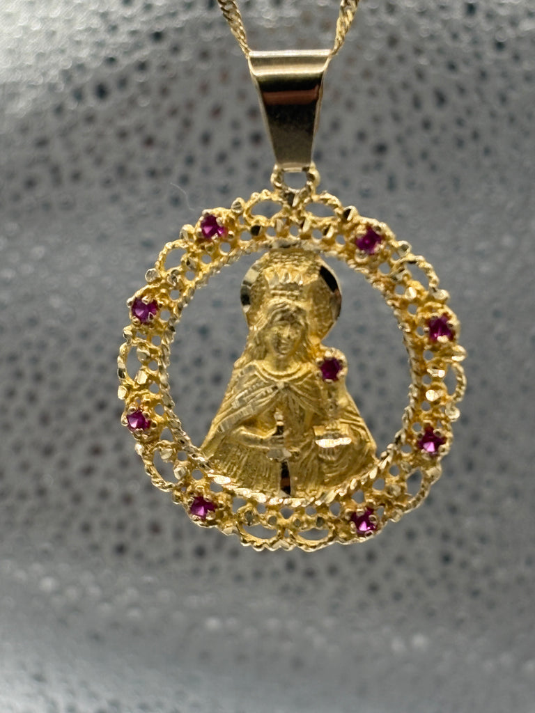 14 Karat Yellow Gold Ladies/Gents Blessed Mother Ruby Pendant