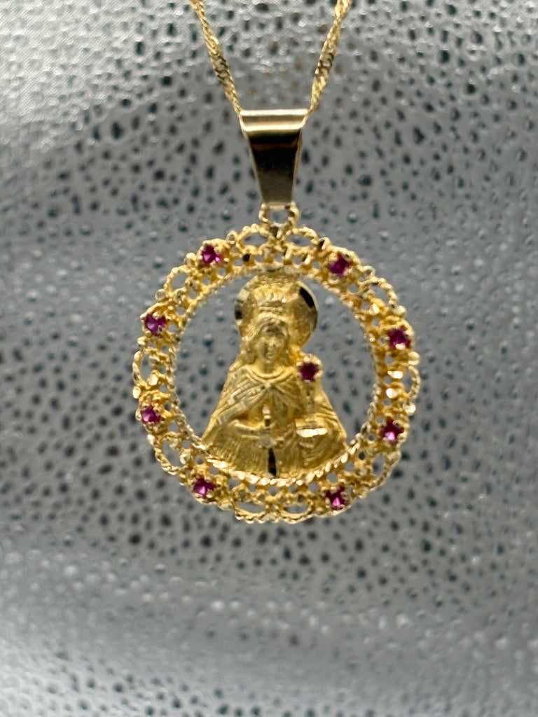 14 Karat Yellow Gold Ladies/Gents Blessed Mother Ruby Pendant