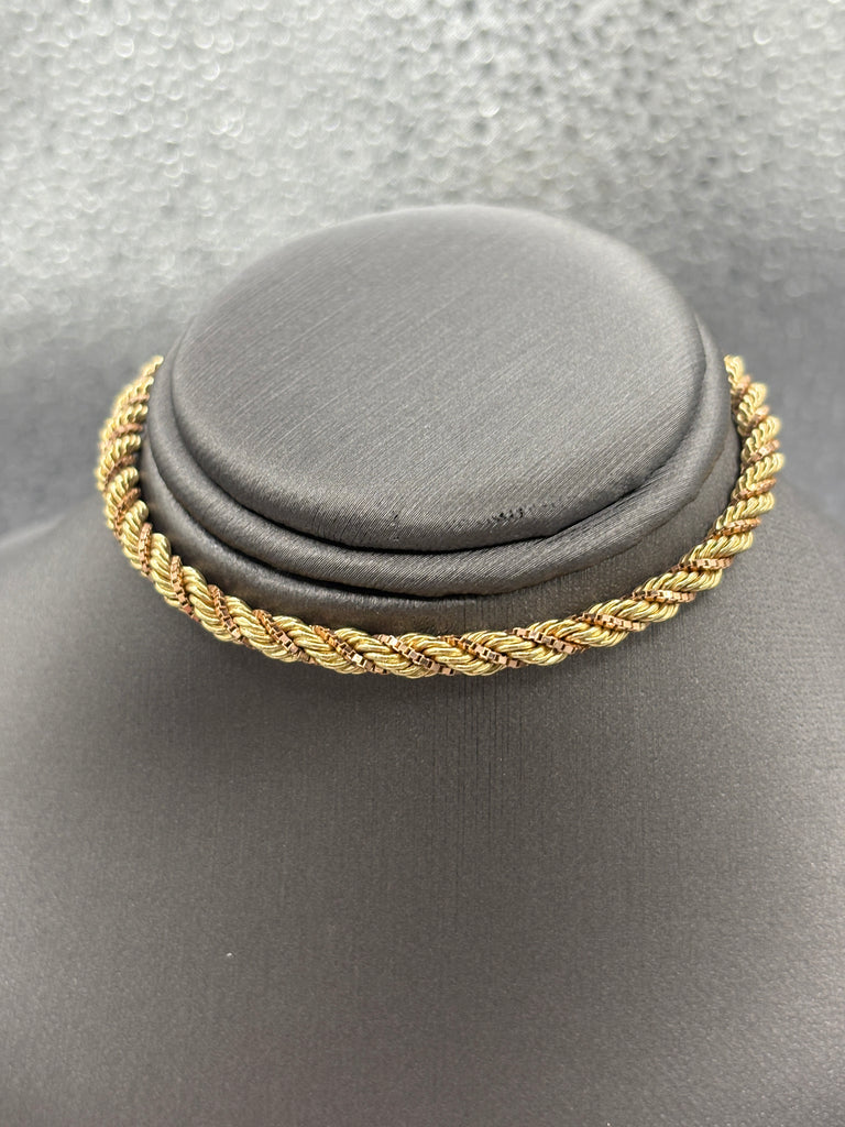 14 Karat Yellow Gold Ladies Vintage Rope & Box Link Bracelet