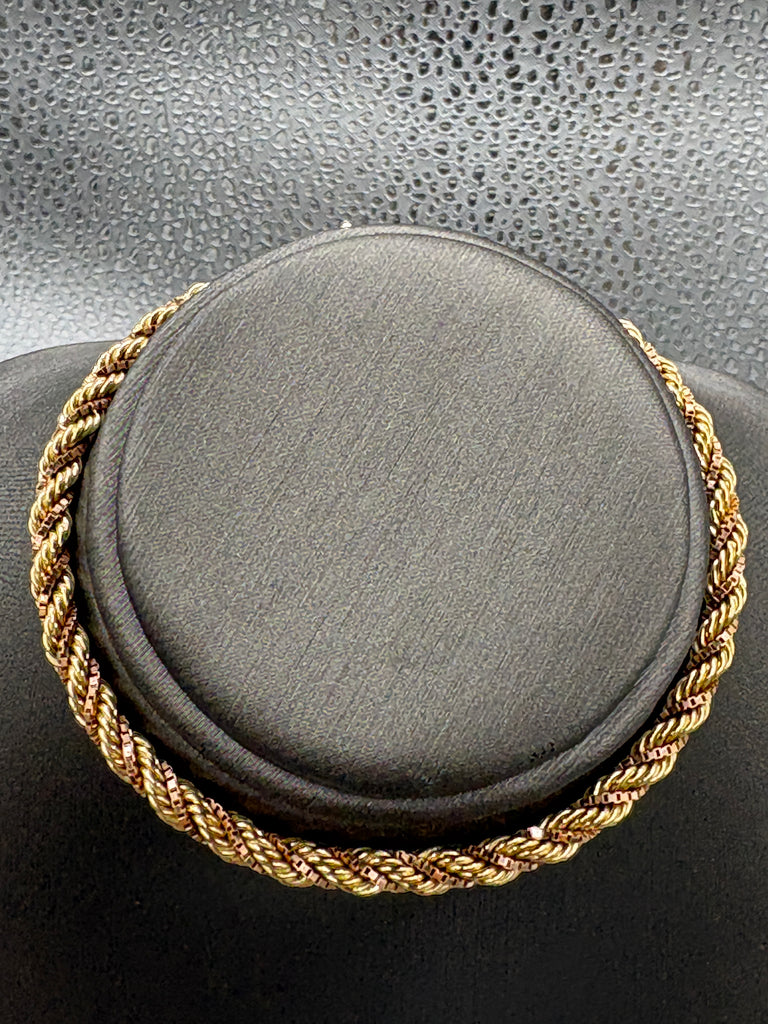 14 Karat Yellow Gold Ladies Vintage Rope & Box Link Bracelet