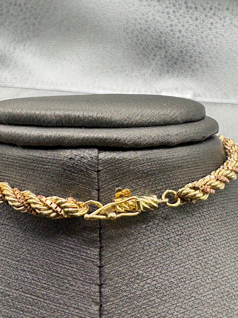 14 Karat Yellow Gold Ladies Vintage Rope & Box Link Bracelet