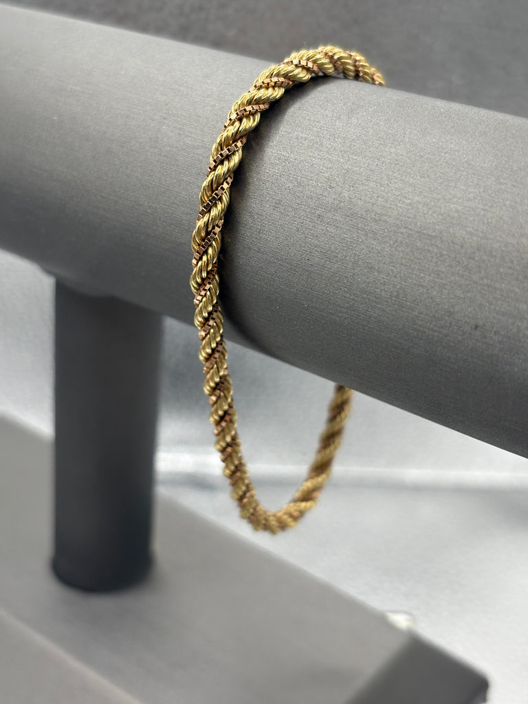14 Karat Yellow Gold Ladies Vintage Rope & Box Link Bracelet