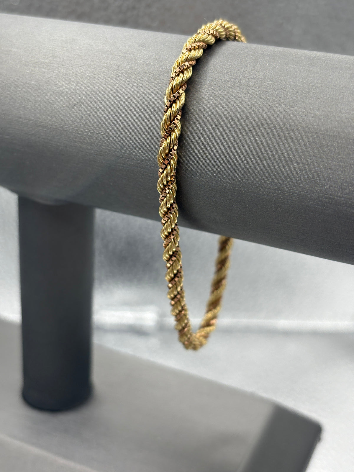 14 Karat Yellow Gold Ladies Vintage Rope & Box Link Bracelet