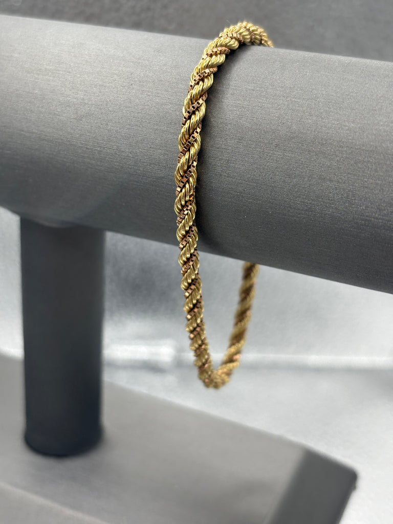 14 Karat Yellow Gold Ladies Vintage Rope & Box Link Bracelet