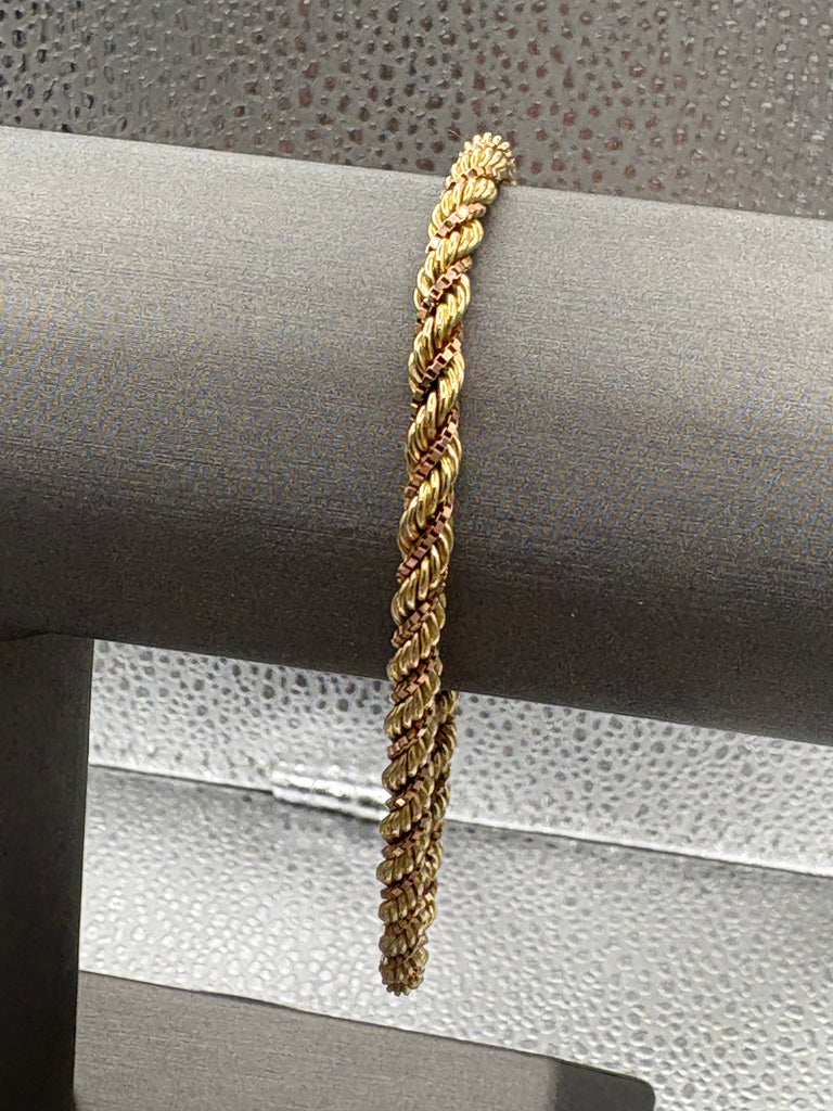 14 Karat Yellow Gold Ladies Vintage Rope & Box Link Bracelet