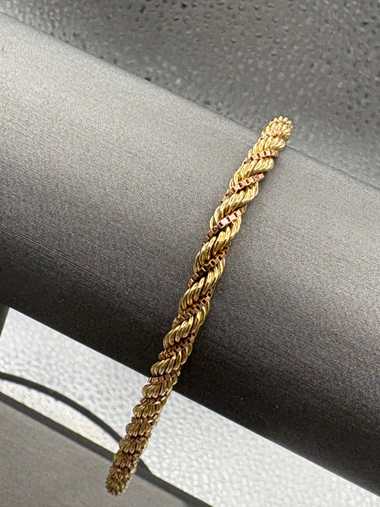 14 Karat Yellow Gold Ladies Vintage Rope & Box Link Bracelet