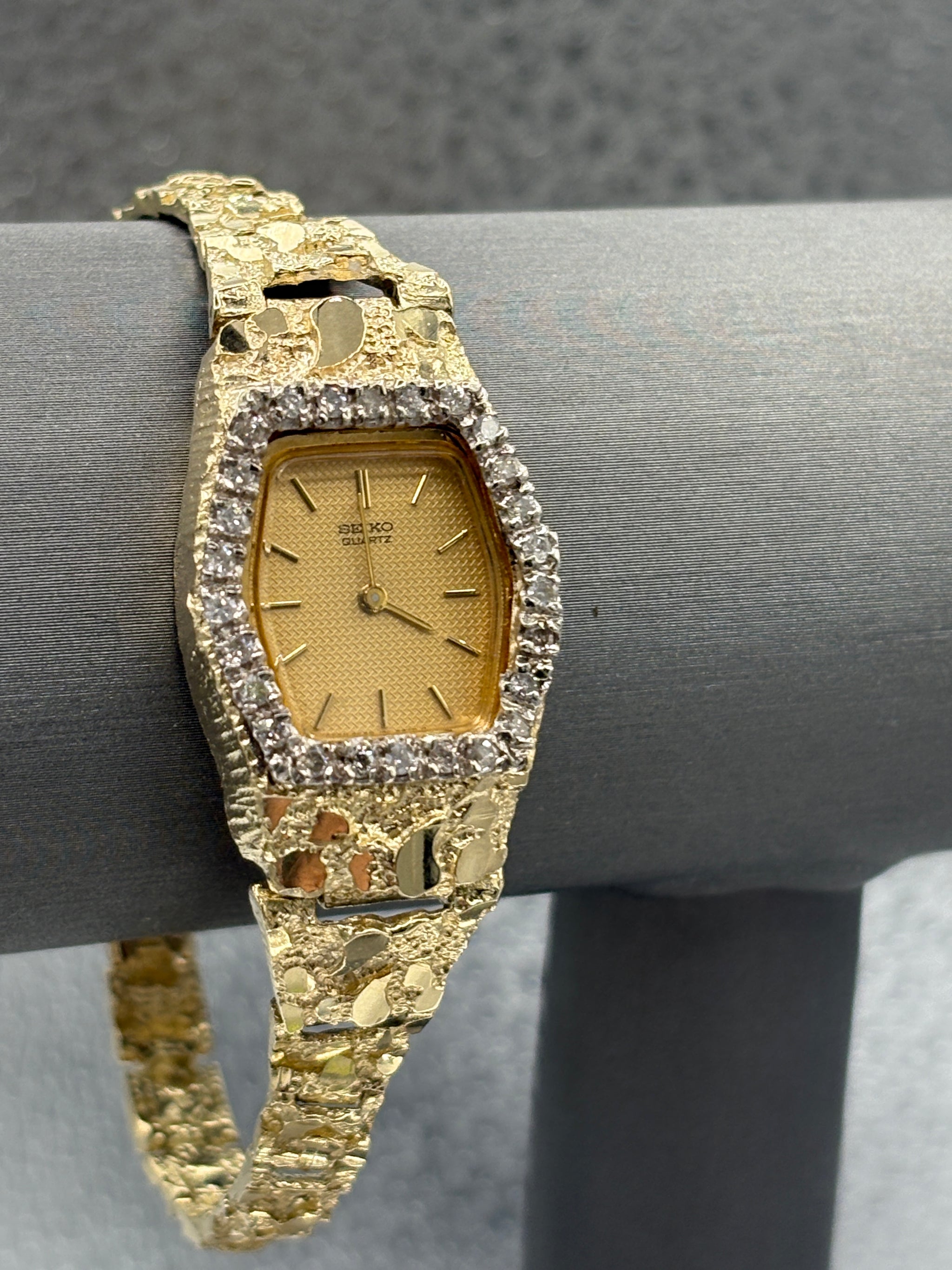 セイコー ヴェニス レディース 14KWG(50) 14 Karat Yellow Gold Vintage Ladies Seiko Diamond Nugget Watch