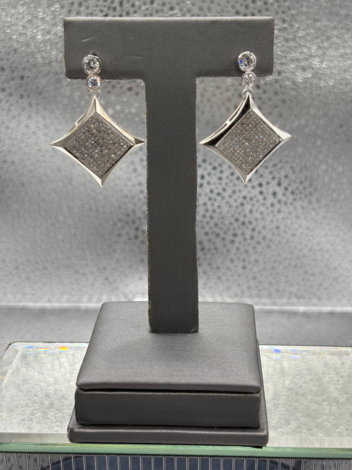 14 Karat White Gold Ladies Custom Diamond Dangling Earrings