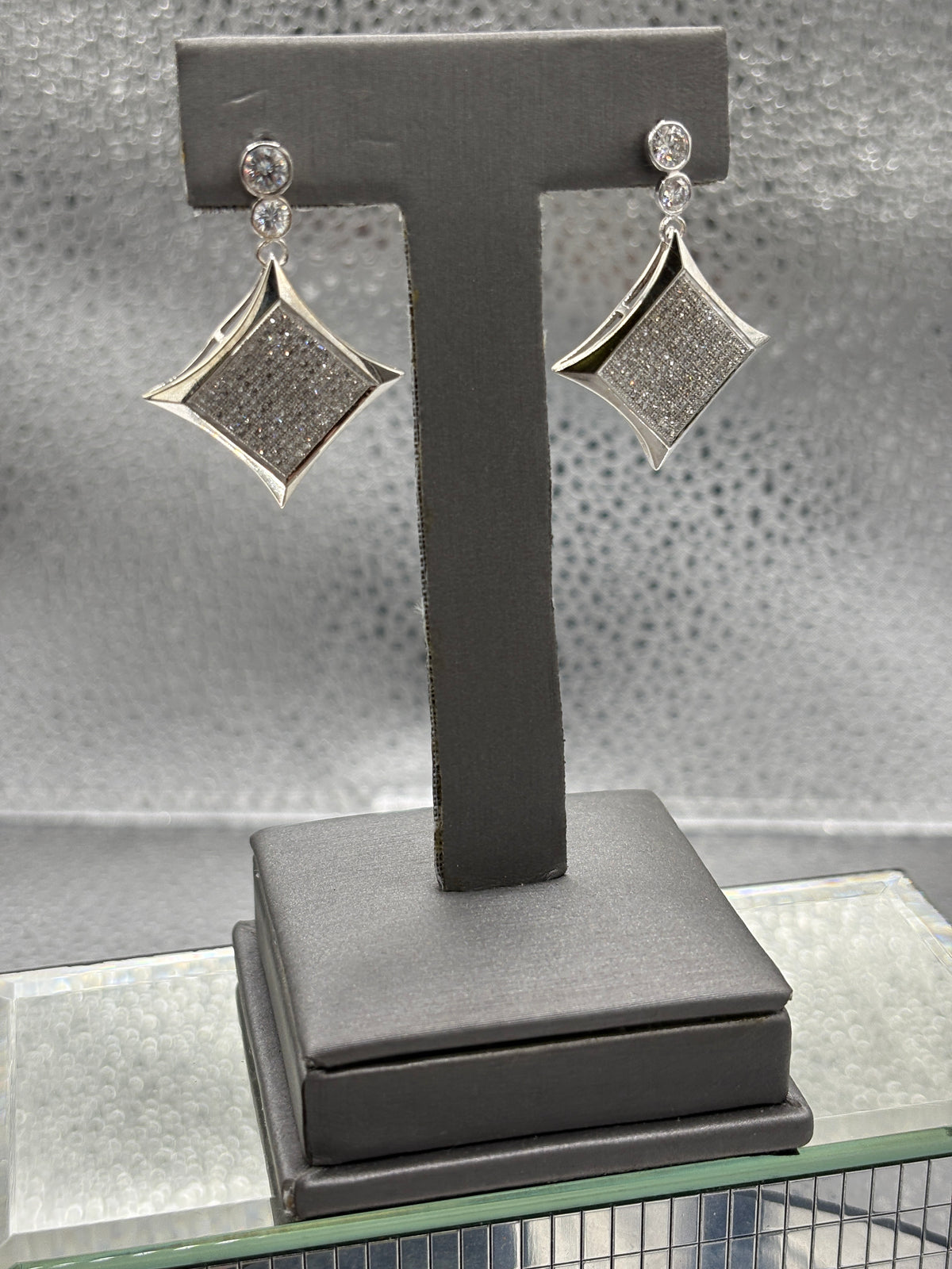 14 Karat White Gold Ladies Custom Diamond Dangling Earrings