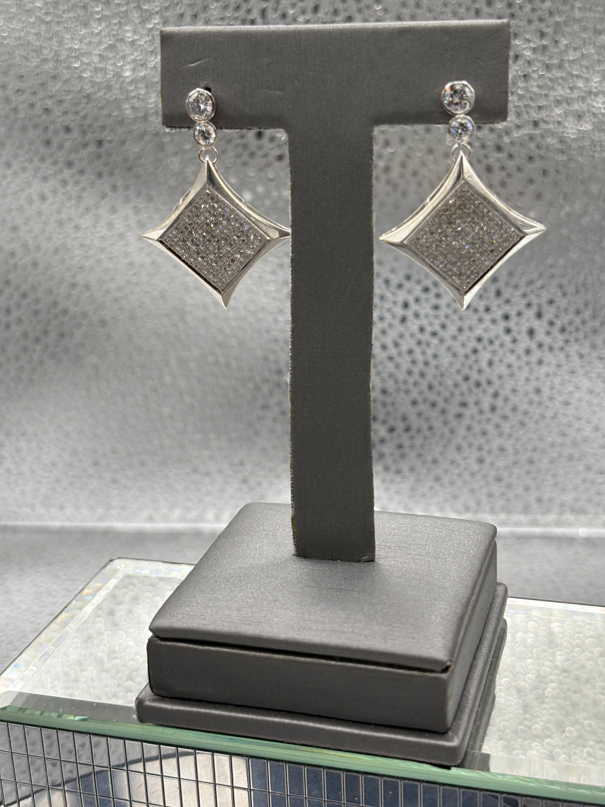 14 Karat White Gold Ladies Custom Diamond Dangling Earrings