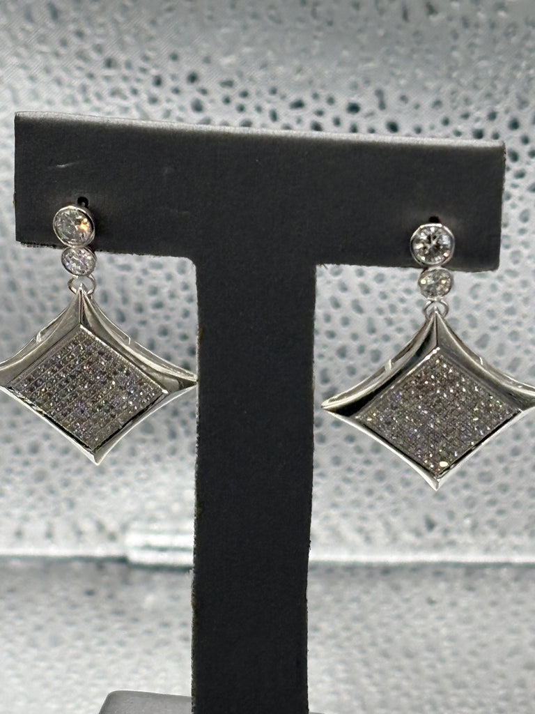14 Karat White Gold Ladies Custom Diamond Dangling Earrings