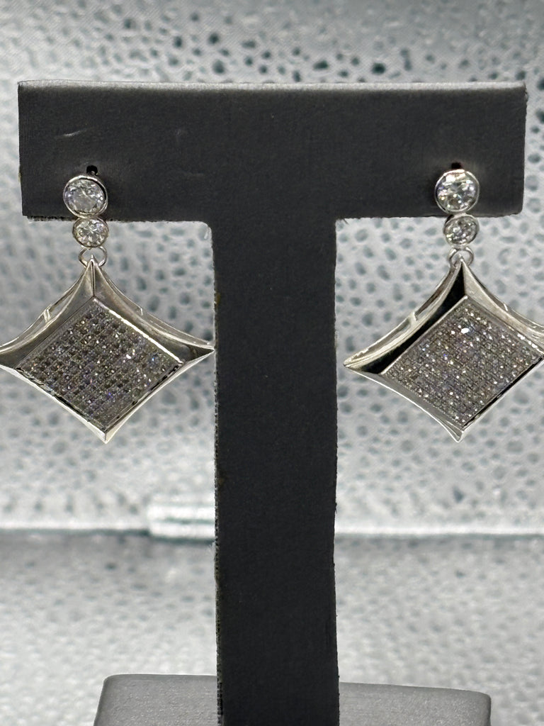 14 Karat White Gold Ladies Custom Diamond Dangling Earrings
