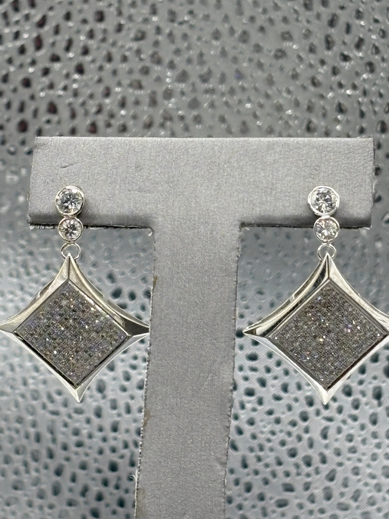 14 Karat White Gold Ladies Custom Diamond Dangling Earrings