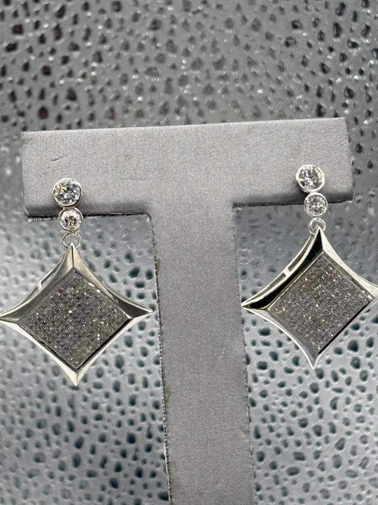 14 Karat White Gold Ladies Custom Diamond Dangling Earrings