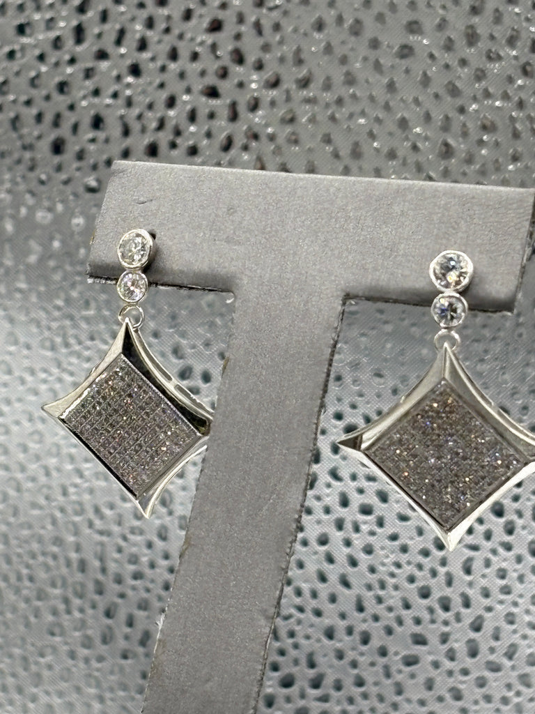 14 Karat White Gold Ladies Custom Diamond Dangling Earrings