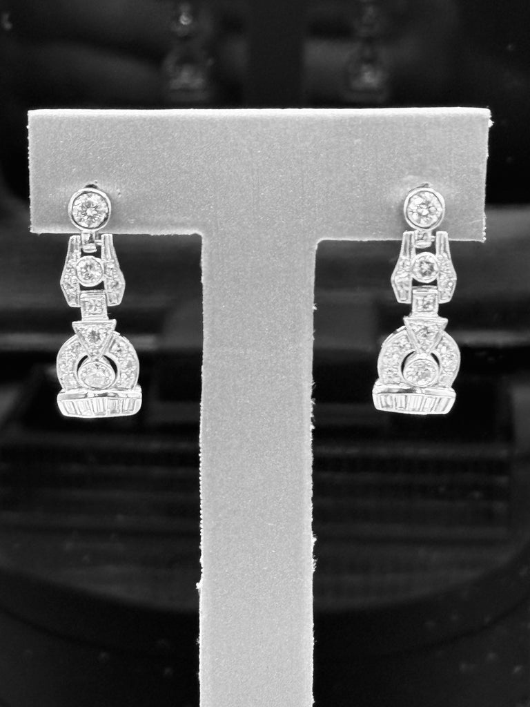 Antique Ladies Platinum & Diamond Art Deco Dangling Earrings