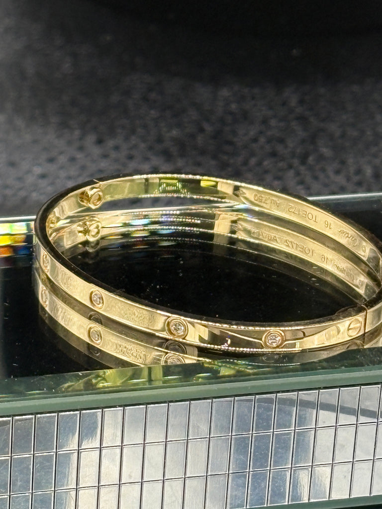 Cartier Vintage Love Bracelet 18 Karat Y/G Full Diamond Bracelet 16