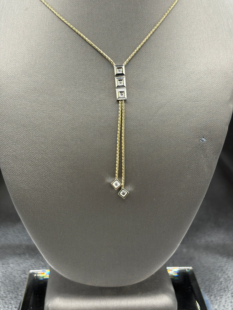 14 Karat Yellow Gold Lariat Necklace With Diamond Accents