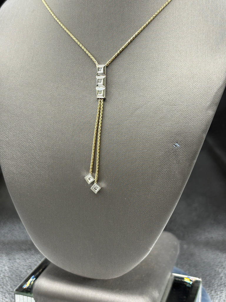 14 Karat Yellow Gold Lariat Necklace With Diamond Accents