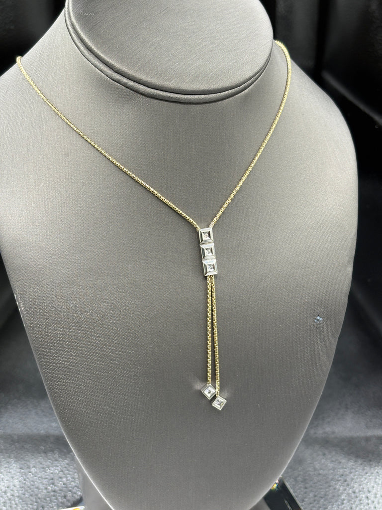 14 Karat Yellow Gold Lariat Necklace With Diamond Accents