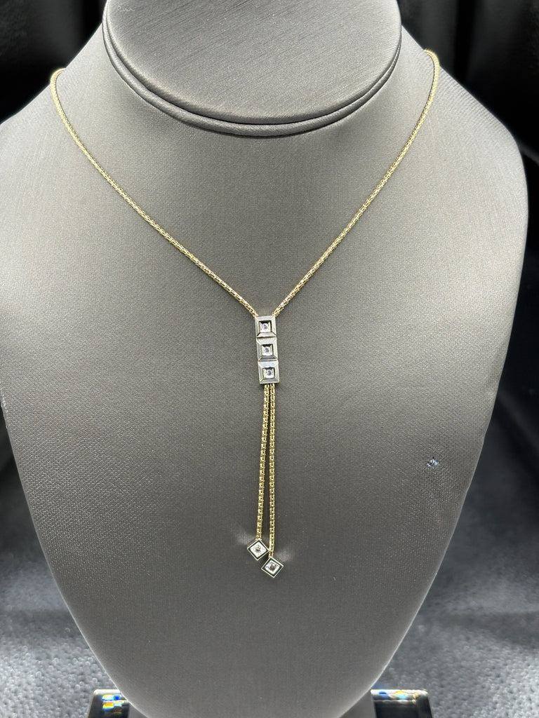 14 Karat Yellow Gold Lariat Necklace With Diamond Accents