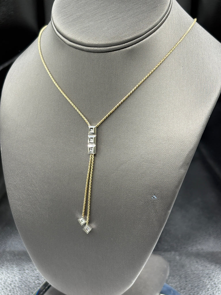 14 Karat Yellow Gold Lariat Necklace With Diamond Accents