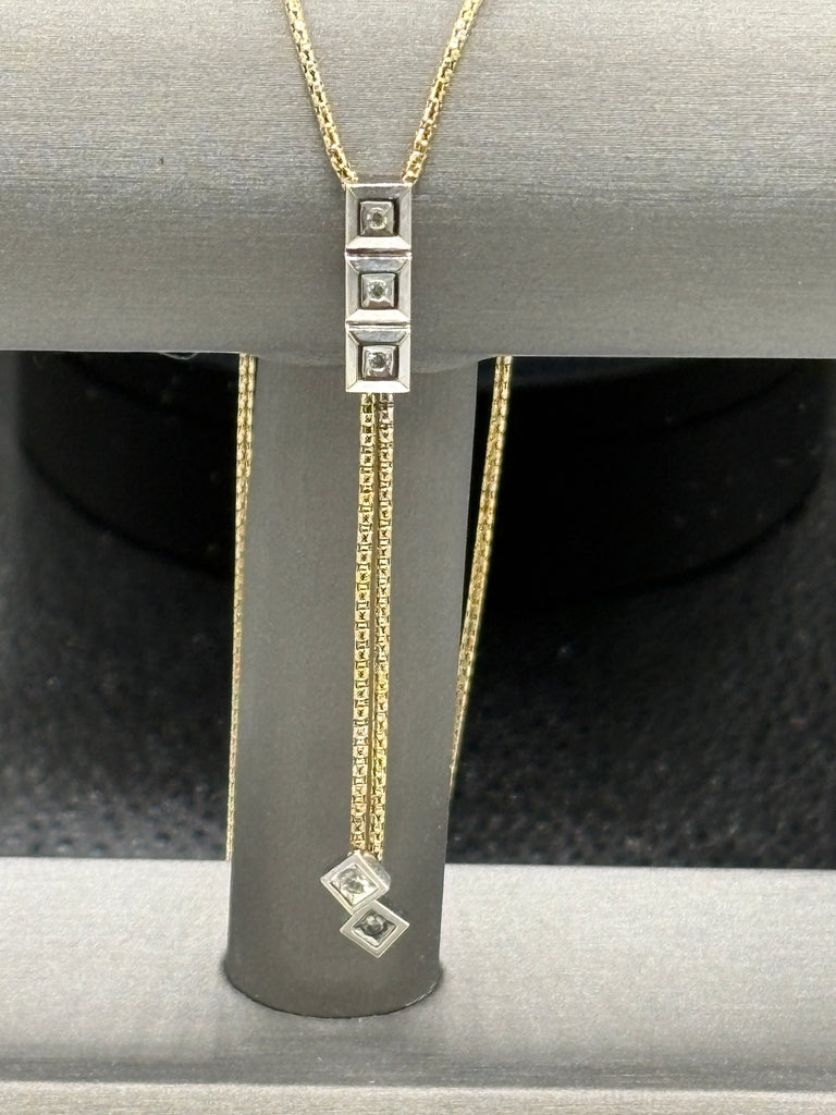 14 Karat Yellow Gold Lariat Necklace With Diamond Accents