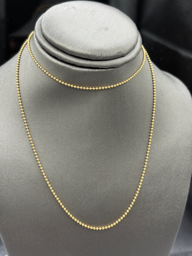 14 Karat Yellow Gold Ladies Solid Ball Chain