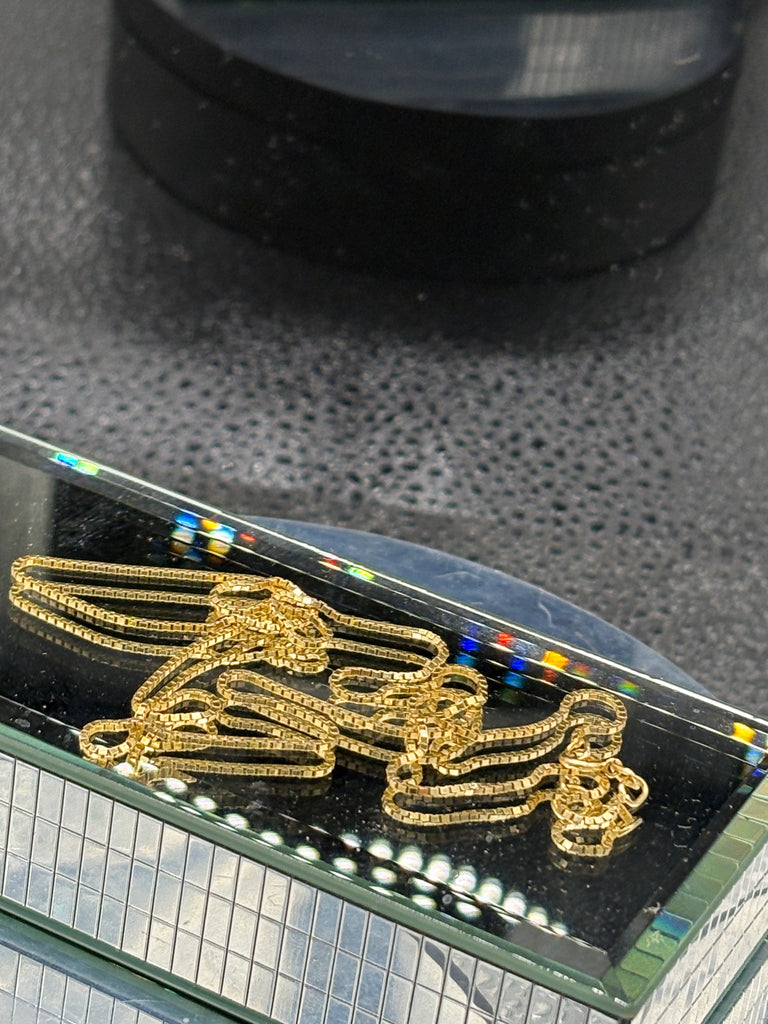 14 Karat Yellow Gold Gents/Ladies Mirrored Box Link Chain