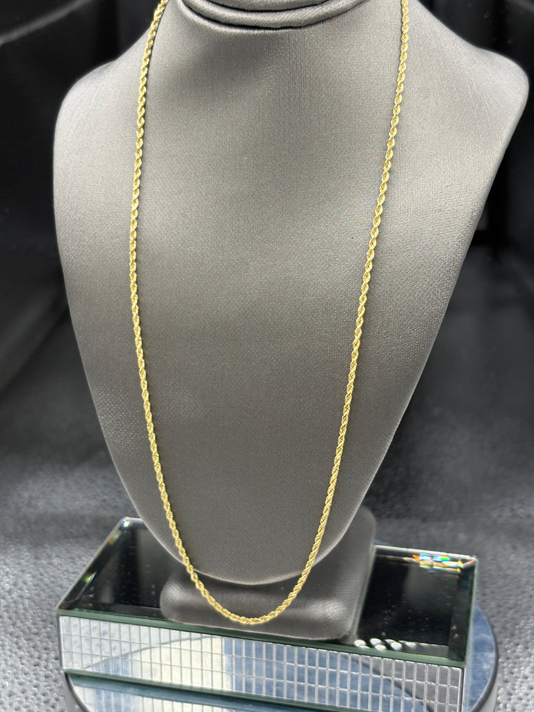 14 Karat Yellow Gold Ladies Solid Diamond-Cut Rope Chain