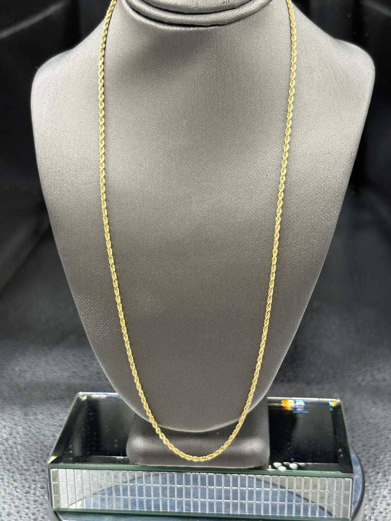 14 Karat Yellow Gold Ladies Solid Diamond-Cut Rope Chain